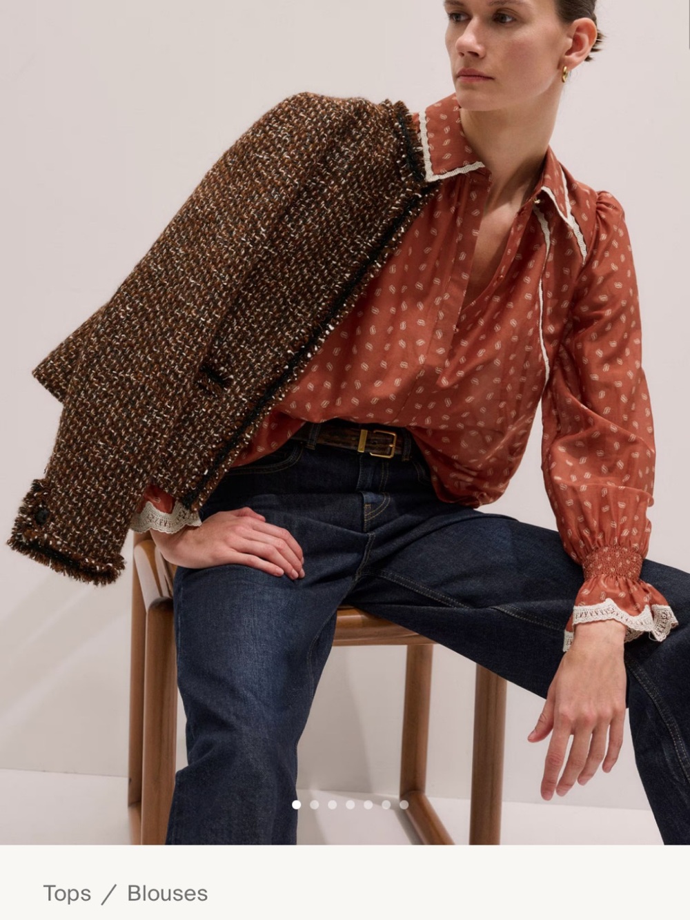 ME+EM Trim Detail Paisley Print Button Down Rust Cream Lace US Size 8 NWT $345 - Picture 3 of 14